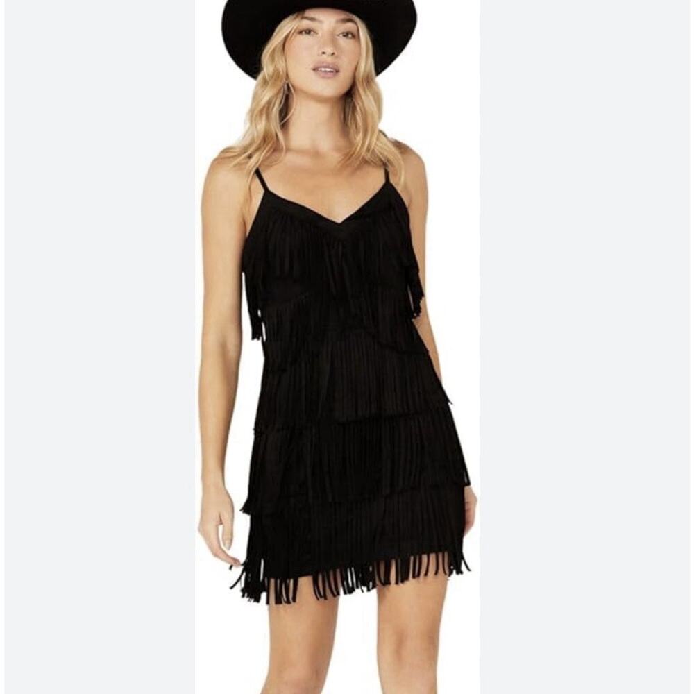 Idyllwind Black Fringe Mini Dress